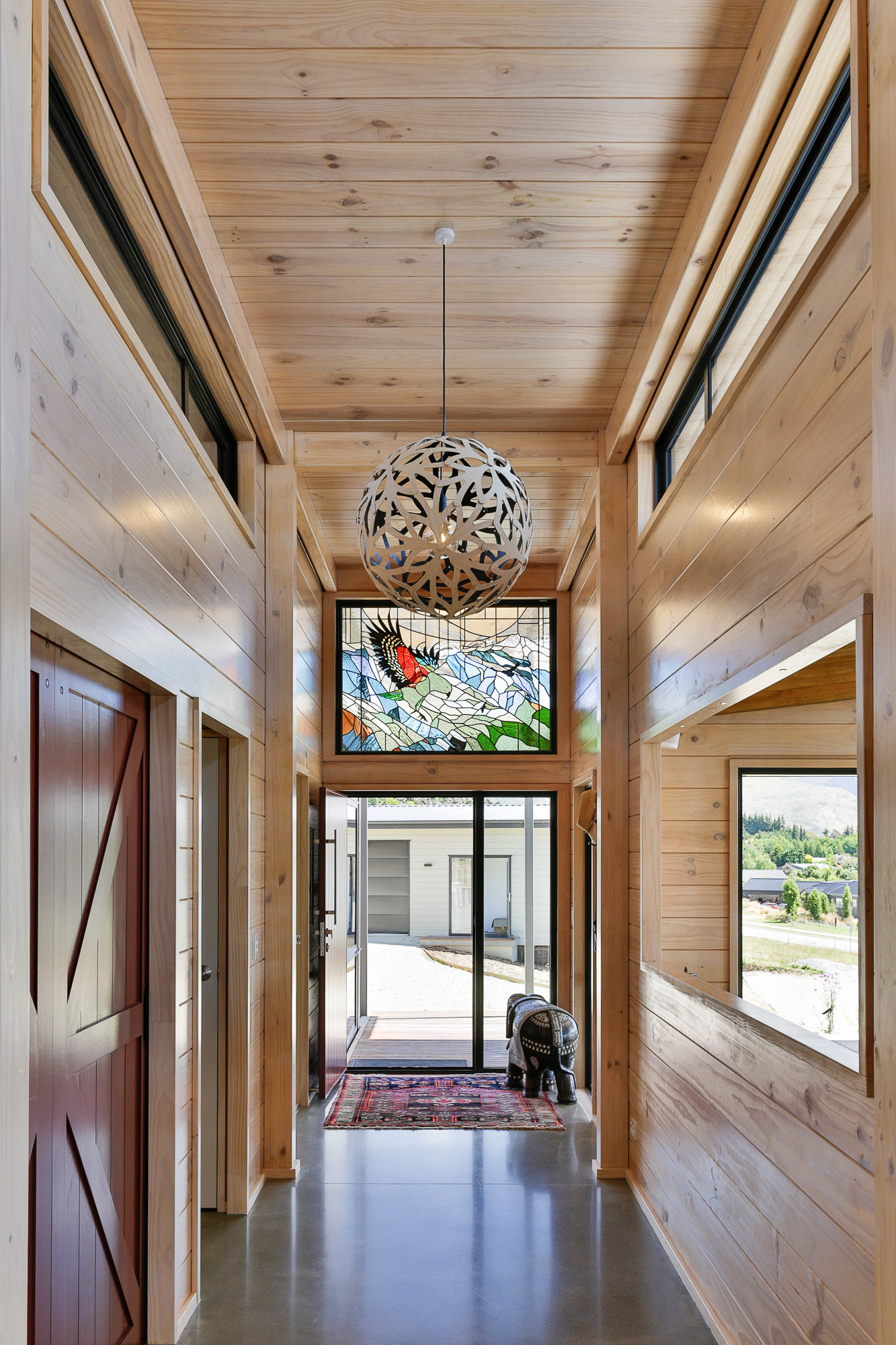 Stained glass feature by local artist in Wanaka